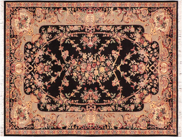 handmade Traditional Gujranwala Black Taupe Hand Knotted RECTANGLE 100% WOOL area rug 6x9